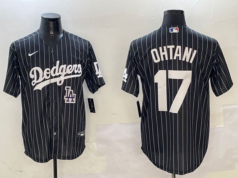 Men Los Angeles Dodgers 17 Ohtani Black Stripe Jointly Name 2025 Nike MLB Jersey style 12